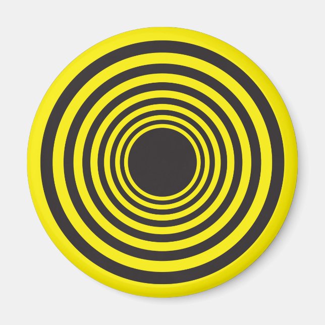Hypnotiska gula cirklar på svart bakgrund magnet (Framsidan)