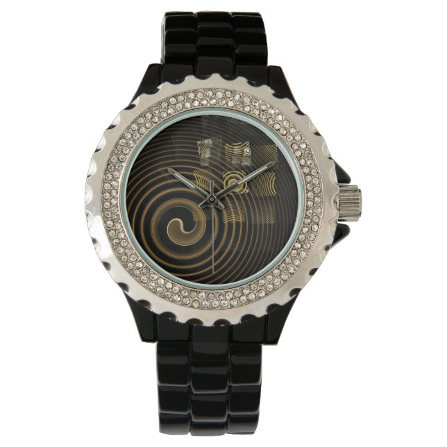 Hypnotiska gyllene vågor Modern abstrakt konst Armbandsur (Framsida)