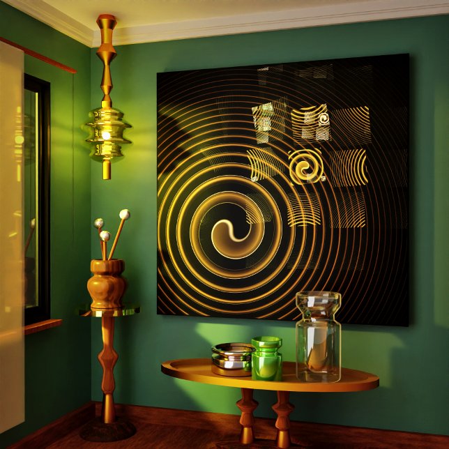 Hypnotiska gyllene vågor Modern abstrakt konst Canvastryck (Hypnosis Abstract Art Wrapped Canvas Print)