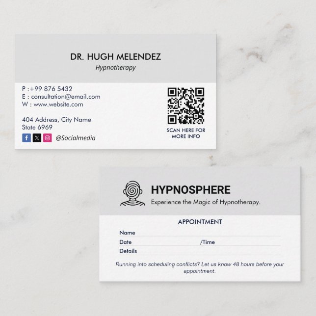 Hypnotist Clinic Business | Minimalistisk Möte Visitkort (Fram/baksida)