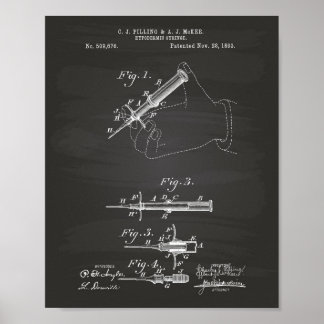 Hypodermisk spruta 1893 Patent Art Chalkboard Poster