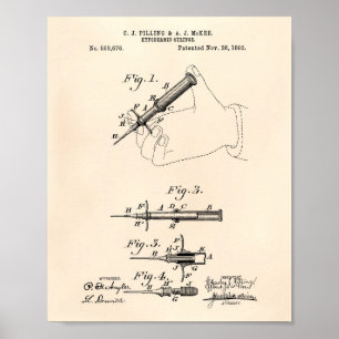 Hypodermisk spruta 1893 Patent Art Old Peper Poster
