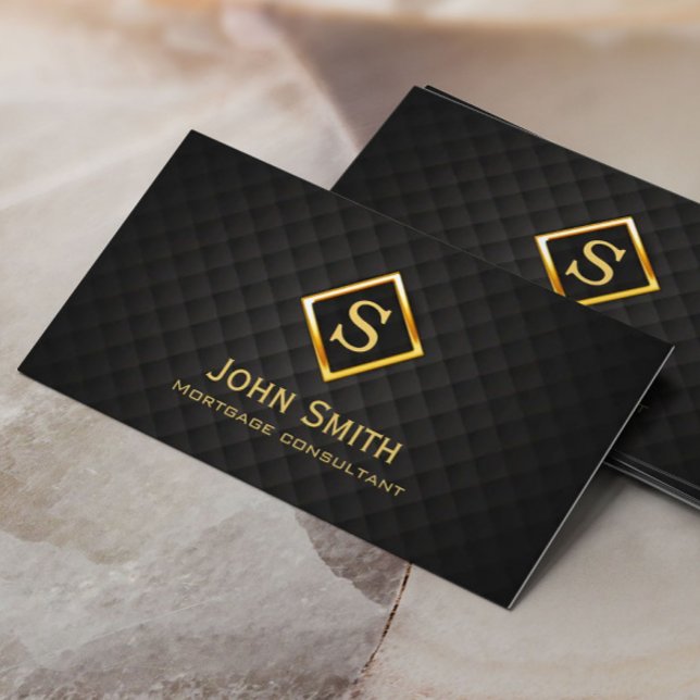 Hypotekslån Agent Guld Monogram Luxury Mörk Visitkort (Skapare uppladdad)