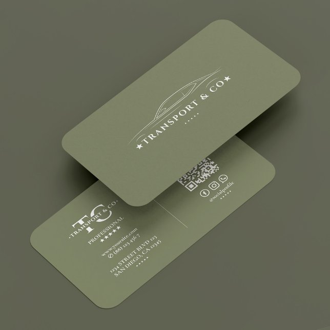 Hyra en modern, modernt, minimalistisk biltranspor visitkort (Rent a Car Transport Driver Sage Minimalist Modern Business Card
)