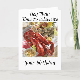 HYRA **TWIN** HÄR ÄR EN LOBSTER BOIL BIRTHDAY WISH KORT
