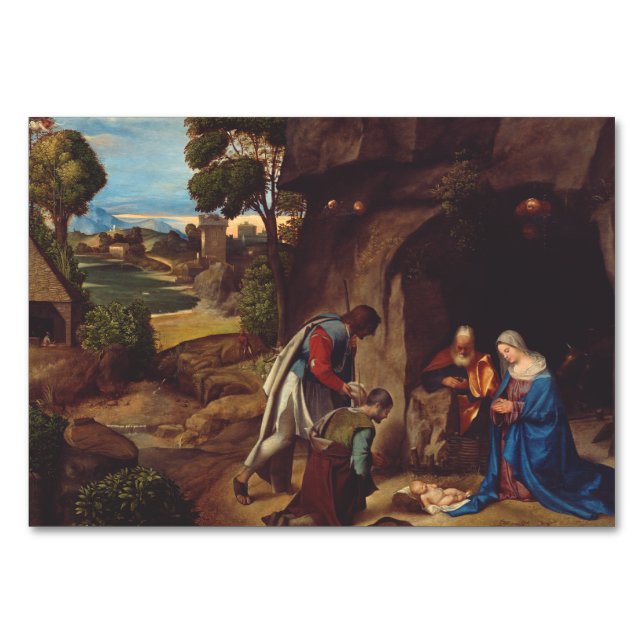 Hyrdenes tillbedjan av Giorgione Bordsnummer (Framsidan)