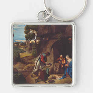 Hyrdenes tillbedjan av Giorgione Fyrkantig Silverfärgad Nyckelring