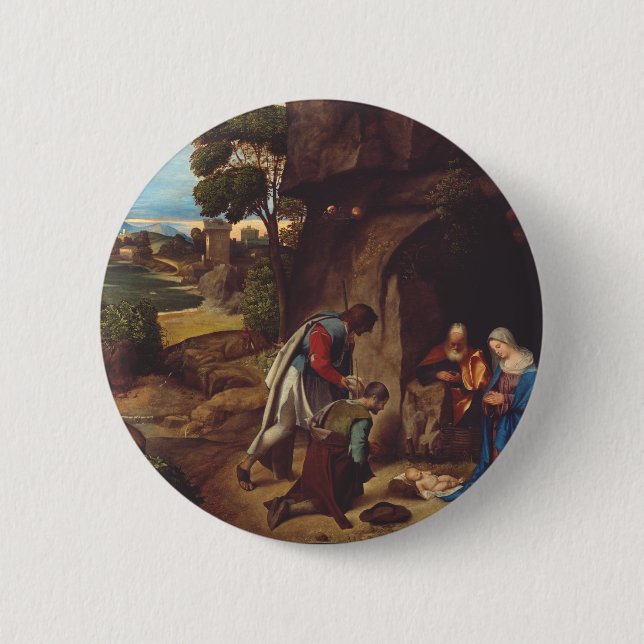 Hyrdenes tillbedjan av Giorgione Knapp (Framsida)