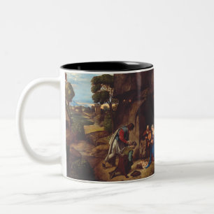 Hyrdenes tillbedjan av Giorgione Två-Tonad Mugg