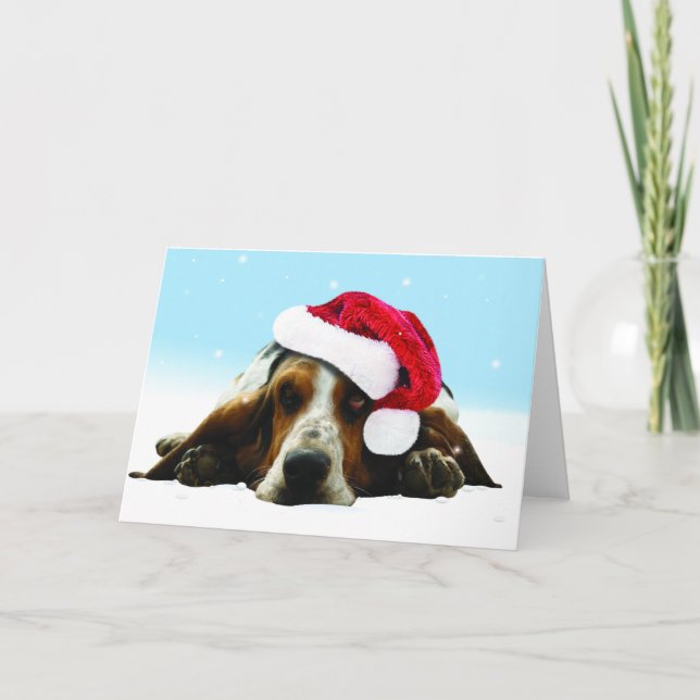 Hyssja valpen med den santa hatten helgkort (Framsida)