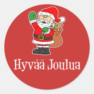 Hyvaa Joulua Finska jultomten Red Runt Klistermärke