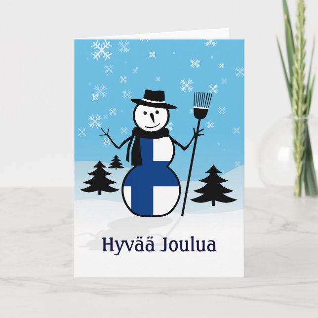 Hyvää Joulua God jul Finland Snögubbe Helgkort (Framsida)