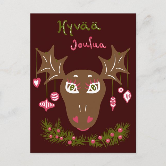 Hyvää Joulua Julsöt moose med prydnadsföremål Vykort (Framsida)
