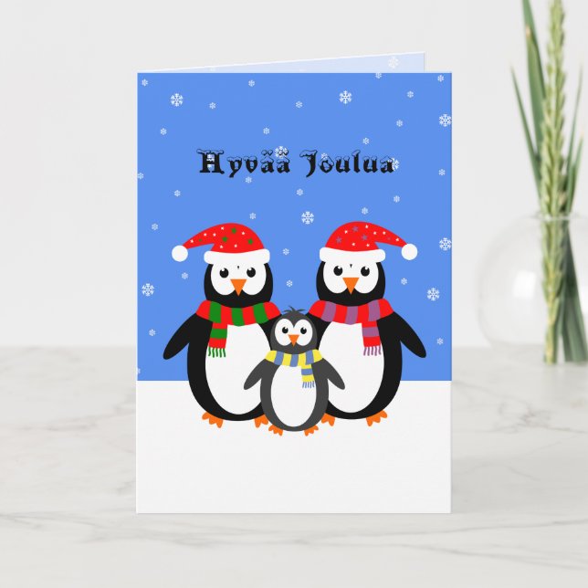 Hyvää joulua penguins finish christmas helgkort (Framsida)