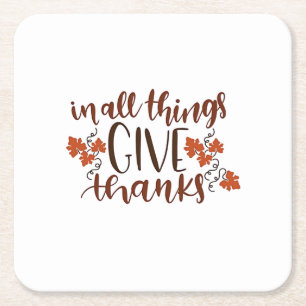 I All Sak Ge tack, Thanksgiving Pumpkin Underlägg Papper Kvadrat