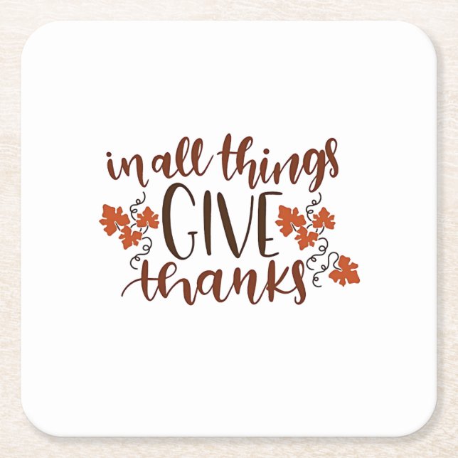 I All Sak Ge tack, Thanksgiving Pumpkin Underlägg Papper Kvadrat (Framsidan)