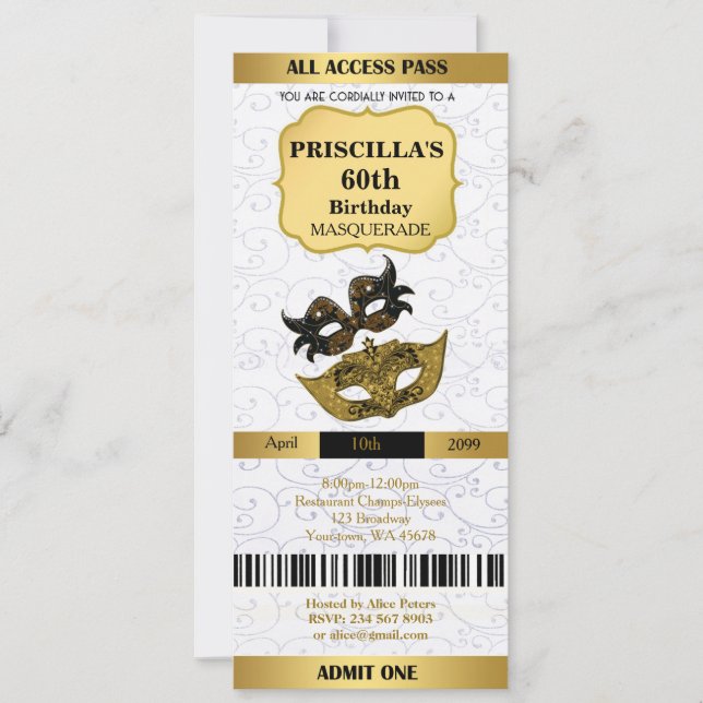 i alla åldrar, 60:e, inbjudan till Biljett födelse (Framsida)