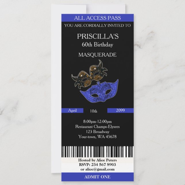 i alla åldrar, 60:e, inbjudan till Biljett födelse (Framsida)