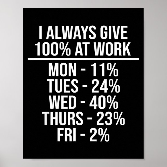 I Always Give 100% At Work Funny Work Quotes Humor Poster (Framsidan)