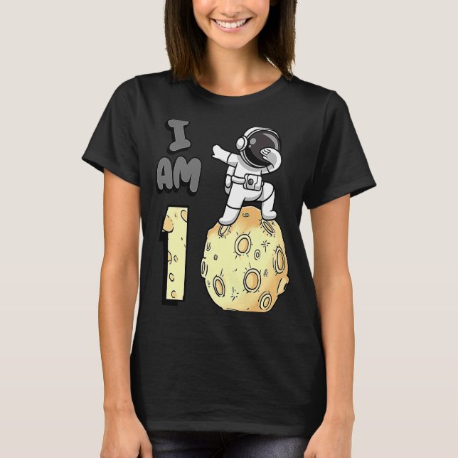I am 1 Space Astronaut Kid Moon Walker 1st Birthda T Shirt (Framsida)