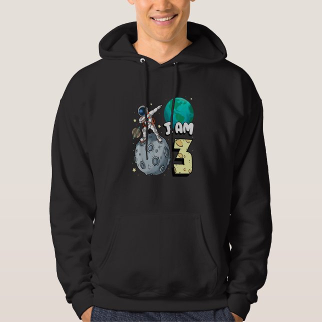 I Am 3 Space Astronaut Kid Moon Walker 3rd Birthda Hoodie (Framsida)