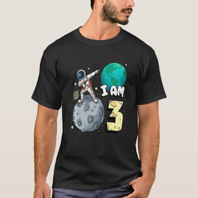 I Am 3 Space Astronaut Kid Moon Walker 3rd Birthda T Shirt (Framsida)