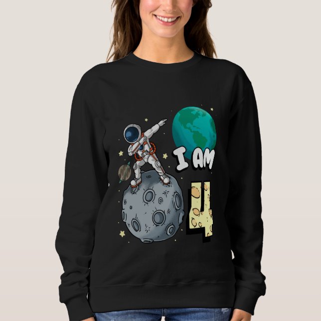 I am 4 Space Astronaut Kid Moon Walker 4th Birthda T Shirt (Framsida)