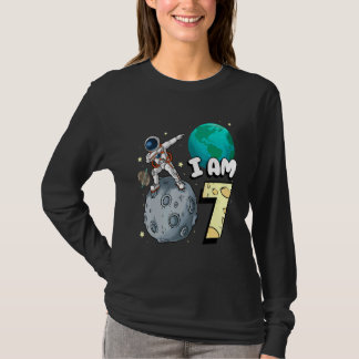 I Am 7 Space Astronaut Kid Moon Walker 7th Birthda T Shirt