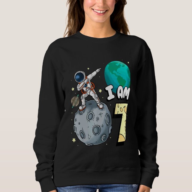 I Am 7 Space Astronaut Kid Moon Walker 7th Birthda T Shirt (Framsida)