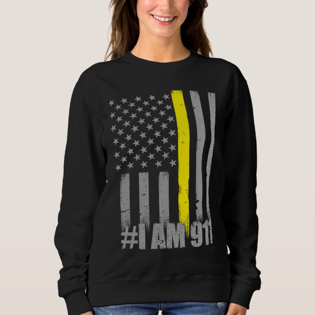 I Am 911  Thin Gold Line Flag  Police Dispatcher T Shirt (Framsida)
