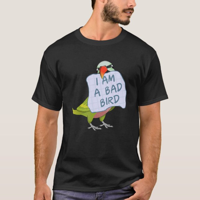 I Am A Bad Bird I Funny Moustache Parakeet Parrot T Shirt (Framsida)