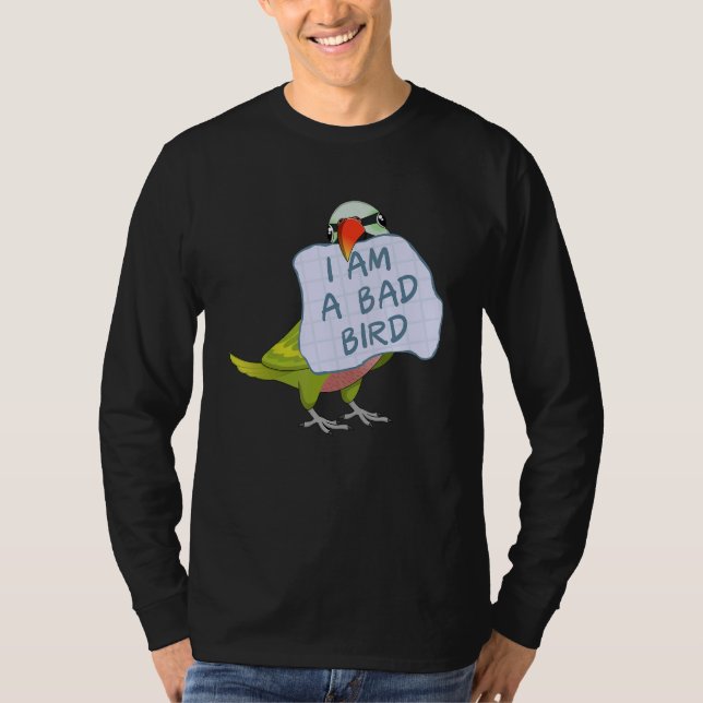I Am A Bad Bird I Funny Moustache Parakeet Parrot T Shirt (Framsida)