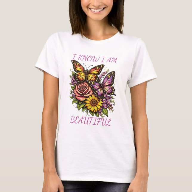 I Am Beautiful Women White T Shirt (Framsida)