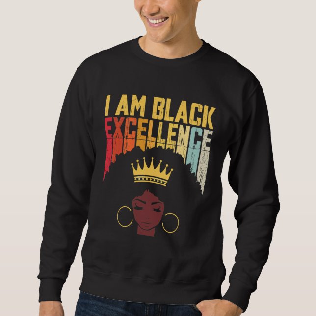 I Am Black Excellence Black Woman African American Lång Ärmad Tröja (Framsida)