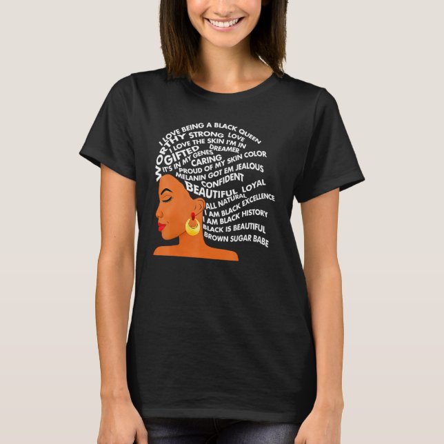 I Am Black Excellence Strong Woman Word Hair T Shirt (Framsida)