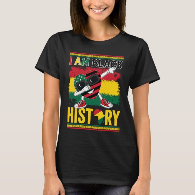 I Am Black History American Flag Cute Heart BHM BL T Shirt (Framsida)