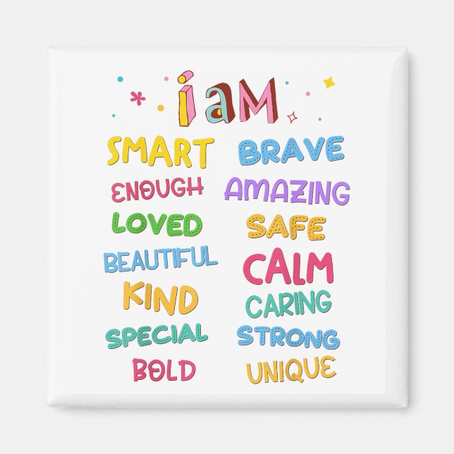 I Am Daily Affirmation Colorful Christian Kids Tod Magnet (Framsidan)