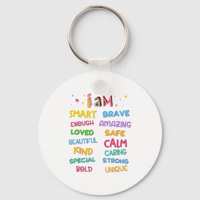 I Am Daily Affirmation Colorful Christian Kids Tod Nyckelring (Framsida)