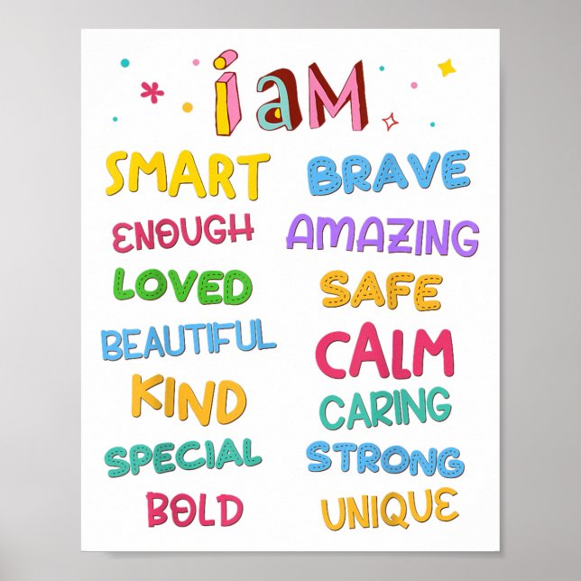 I Am Daily Affirmation Colorful Christian Kids Tod Poster (Framsidan)