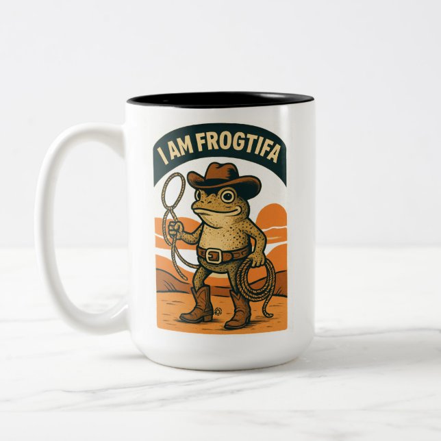 I Am Frogtifa Cowboy – Funny Frog Meme Två-Tonad Mugg (Vänster)