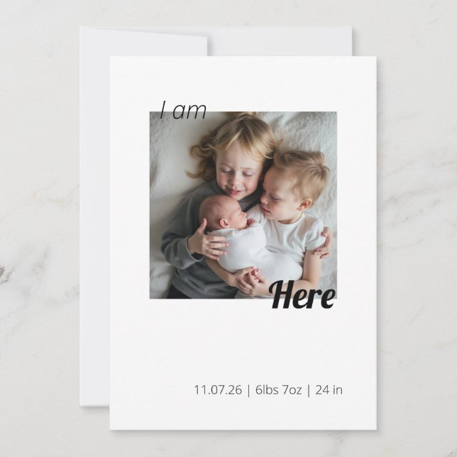 I Am Here Birth Announcement Card (Framsida)