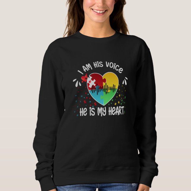 I Am His Voice He Is My Heart Autism Awareness ASD T Shirt (Framsida)