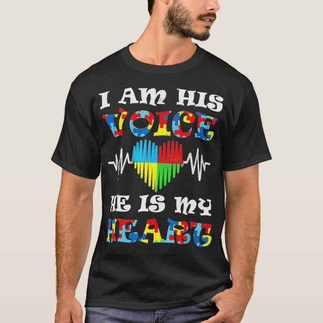 I Am His Voice He Is My Heart Autism Awareness Hea T Shirt (Framsida)