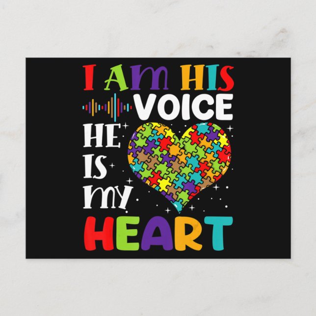 I Am His Voice He Is My Heart Autism Awareness Mom Vykort (Framsida)