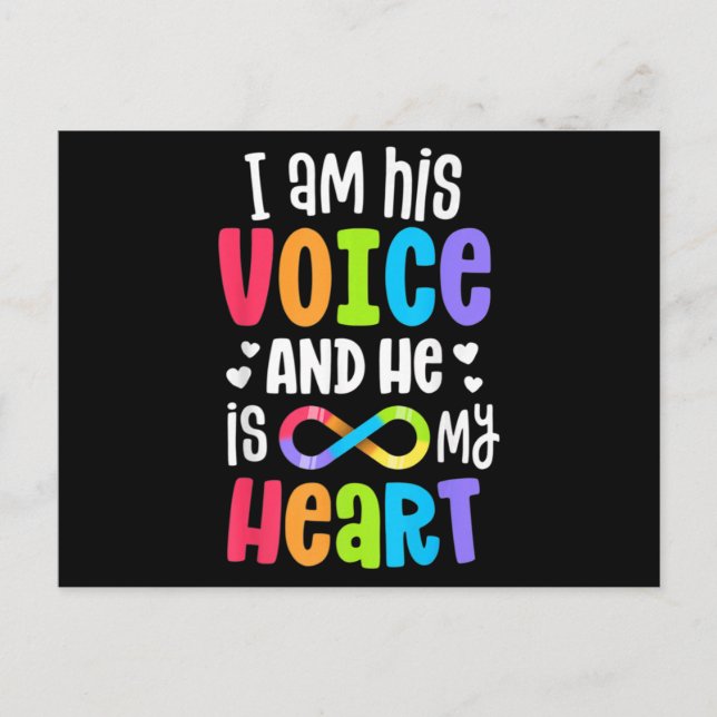 I Am His Voice He Is My Heart Autism Awareness Pre Vykort (Framsida)