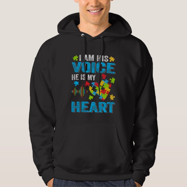 I Am His Voice He Is My Heart Puzzle Autism Awaren Hoodie (Framsida)