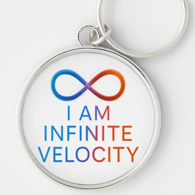 I AM Infinite Velocity – Quantum Energy Design Rund Silverfärgad Nyckelring (Framsidan)