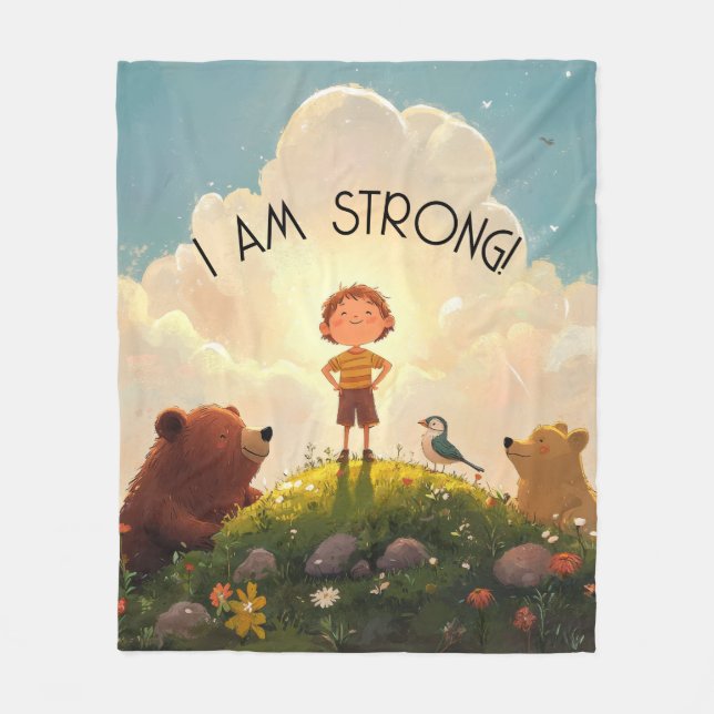 I Am Strong Boys Affirmation Fleecefilt (Framsidan)