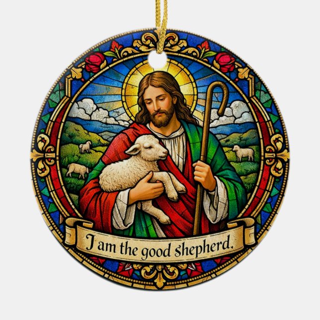 I Am the Good Shepherd Round Ceramic Ornament (Framsidan)