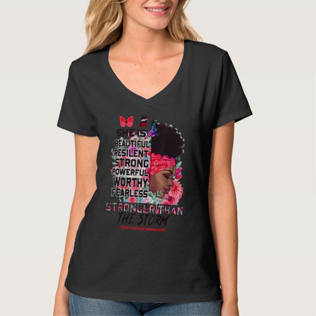 I Am The Storm Black Woman Afro Heart Disease Awar T Shirt (Framsida)
